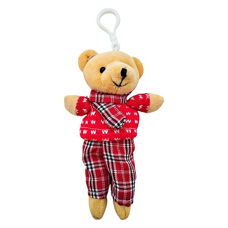 Chaveiro Urso de Pelúcia - Roupa Vermelha - 12cm - 1 unidade - Rizzo
