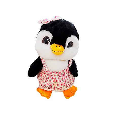 Pinguim de Pelúcia com Vestido -Rosa - 34cm - 1 unidade - Rizzo