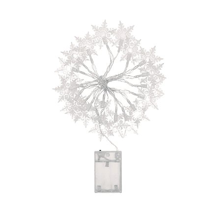 Cordão De Led Luz Branca Com Fio Incolor - Floco De Neve 20 Leds - 3.m - 1 unidade - Rizzo - Rizzo