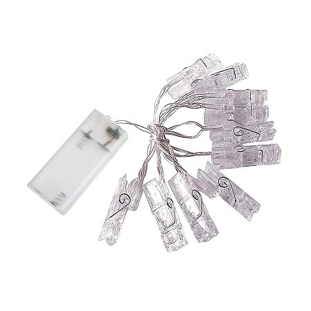 Cordão De Led Luz Branca Com Fio Incolor - Pregador 10 Leds - 2m - 1 unidade - Rizzo - Rizzo