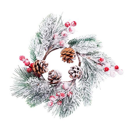 Mini Guirlanda com Frutas e Pinhas Nevadas 22cm - Branco, Vermelho e Verde - 1 unidade - Cromus - Rizzo