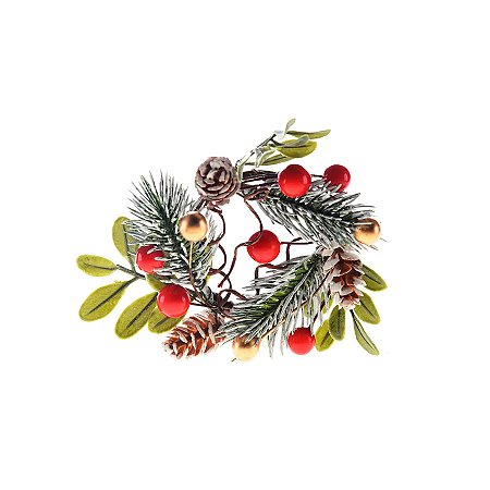 Mini Guirlanda Folhas, Frutas e Pinhas 10cm - Vermelho e Verde - 1 unidade - Cromus - Rizzo