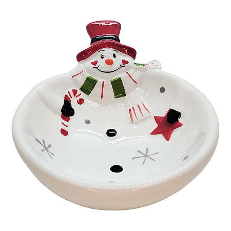Tigela Decorativa de Cerâmica de Natal - Boneco de neve - 13x4cm - 1 unidade - Rizzo