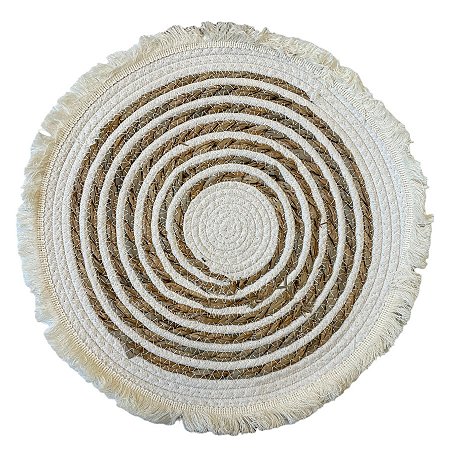 Sousplat Branco com Palha e Franja - 38cm - 1 unidade - Rizzo - Rizzo