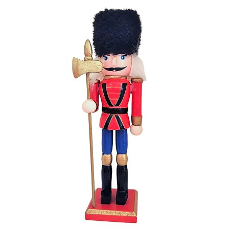 Boneco Soldado Quebra Nozes de Madeira Com Lança - 18,5cm - Azul e Vermelho - 1 unidade - Rizzo - Rizzo