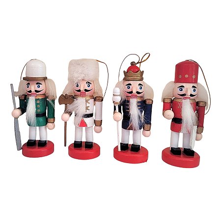 Kit Boneco Soldado Quebra Nozes de Madeira - 10cm - Calça Branca - 4 unidades - Rizzo - Rizzo