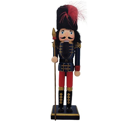 Boneco Soldado Quebra Nozes de Madeira com Bastão - 30cm - Azul e Vermelho - 1 unidade - Rizzo