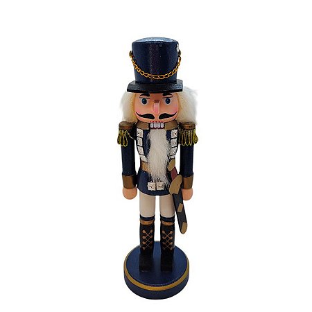 Boneco Soldado Quebra Nozes de Madeira com Espada - 25cm - Azul, Branco e Dourado - 1 unidade - Rizzo