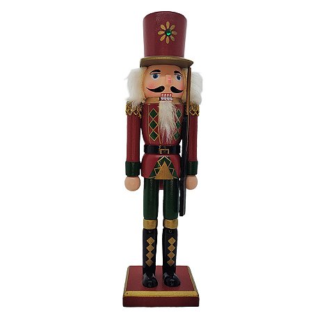 Boneco Soldado Quebra Nozes de Madeira - 30cm - Verde e Vermelho - 1 unidade - Rizzo
