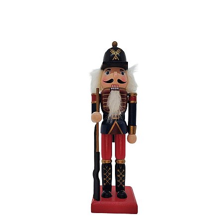 Boneco Soldado Quebra Nozes de Madeira - 25cm - Azul e Vermelho - 1 unidade - Rizzo