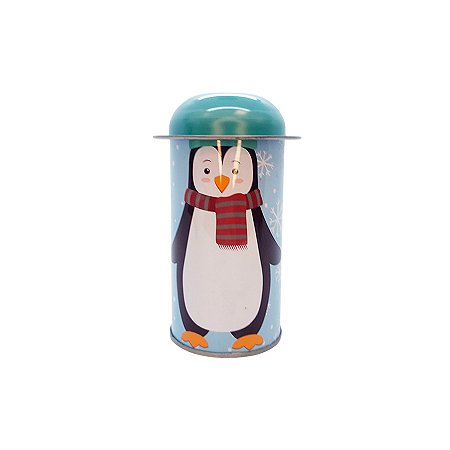 Lata de Metal de Natal - Pinguim - Azul - 11cm - 1 unidade - Rizzo