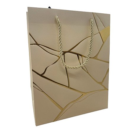 Sacola de Papel para Presente Marmorizada - Creme - 32x26x12cm - 1 unidade - Rizzo