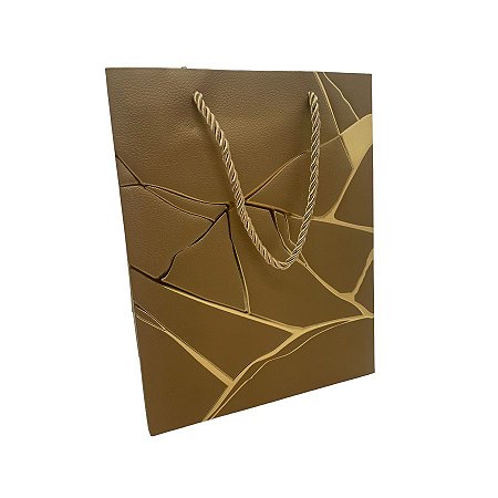 Sacola de Papel para Presente Marmorizada - Dourada - 23x18x10cm - 1 unidade - Rizzo