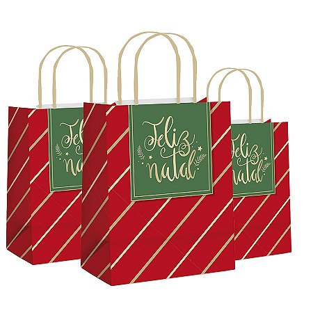 Sacola de Papel - Feliz Natal - 10 unidades - Cromus - Rizzo