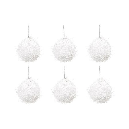 Bola de Natal Paetê - Branco - 8cm  - 6 unidades - Cromus - Rizzo