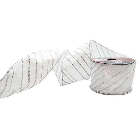 Fita Decorativa - Branca com Listras Prata - 6,3x914cm - 1 unidade - Rizzo