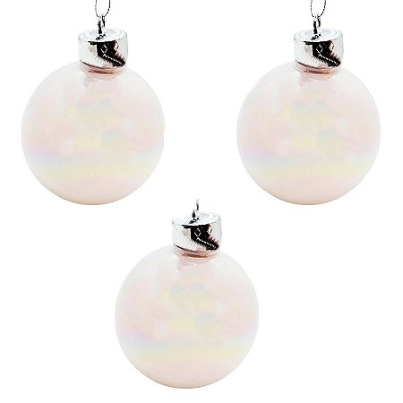 Bola de Natal - Branco Furtacor - 8cm - 3 unidades - Rizzo