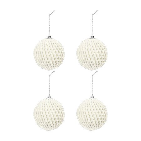 Bolas de Natal Paete - Branco - 10cm - 4 unidades - Cromus - Rizzo
