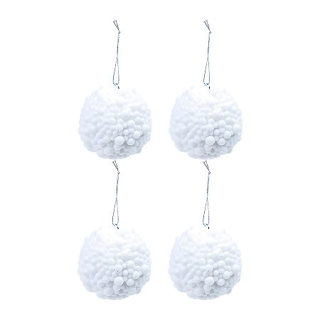 Bolas de Natal Paete Bolinhas - Branco - 10cm - 4 unidades - Cromus - Rizzo