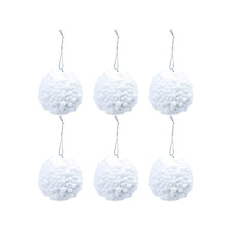Bolas de Natal Paete Bolinhas - Branco - 8cm - 6 unidades - Cromus - Rizzo