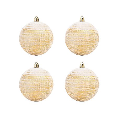 Bola de Natal Matte - Ouro e Branco - 10cm  - 4 unidades - Cromus - Rizzo