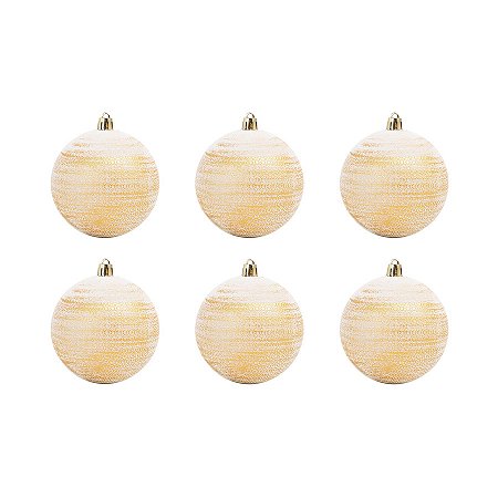 Bola de Natal Matte - Ouro e Branco - 8cm  - 6 unidades - Cromus - Rizzo