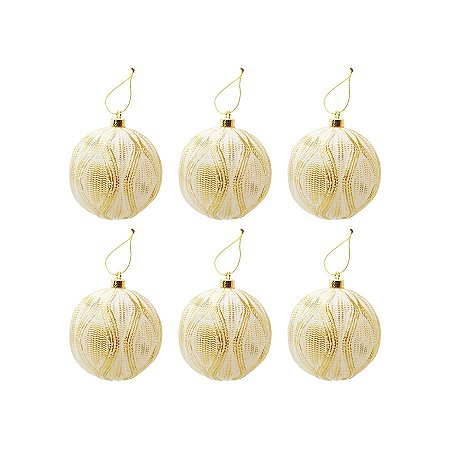 Bola de Natal Losângulo - Branco/Ouro - 8cm - 6 unidades - Cromus - Rizzo
