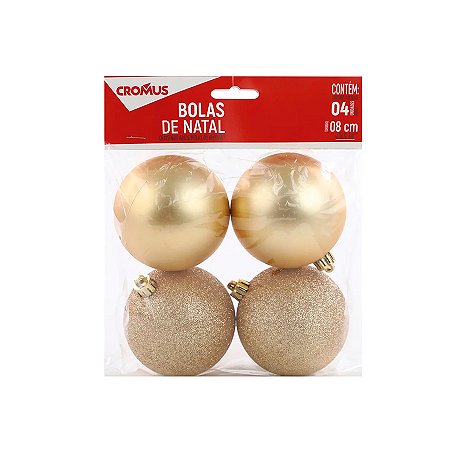 Bola de Natal com Glitter e Fosca - Ouro - 8cm - 4 unidades - Cromus - Rizzo