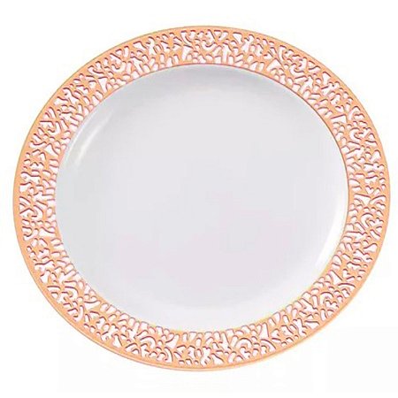 Prato Descartável Raso Redondo Premium Rose Gold - 26cm - 6 unidades - Rizzo