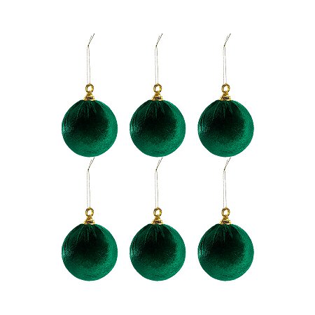 Bola de Natal Veludo - Verde - 8cm - 6 unidades - Cromus - Rizzo