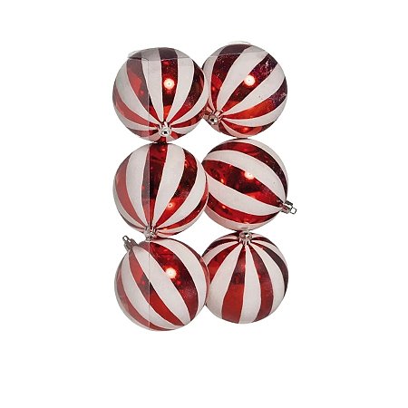 Bola De Natal - Gomos - Vermelho e Branco -  8cm - 6 unidades - Cromus - Rizzo