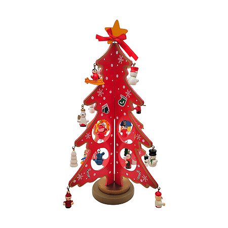 Enfeite de Madeira Árvore de Natal Vermelha Mod.2 - 25,5cm - 1 unidade - Rizzo