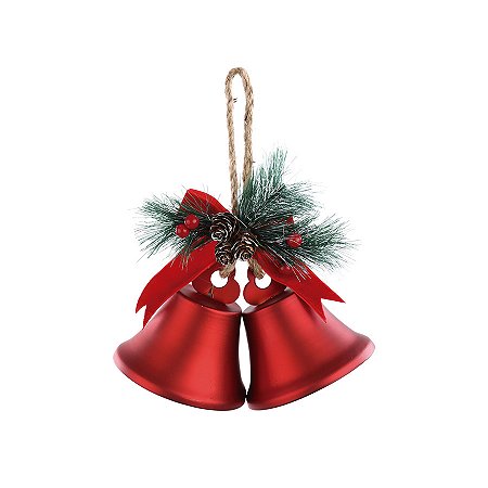 Enfeite para Pendurar Natal - Sino Vermelho com Arranjo - 19cm - 1 unidade - Cromus - Rizzo