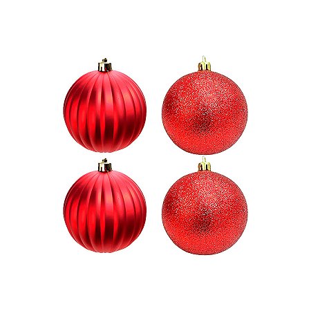 Bola de Natal com Glitter e Gomo - Vermelho - 8cm - 4 unidades - Cromus - Rizzo