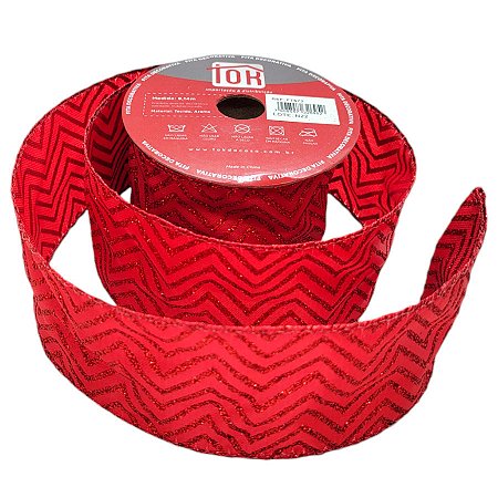 Fita Decorativa - ZigZag Vermelha com Glitter - 6x914cm - 1 unidade - Rizzo