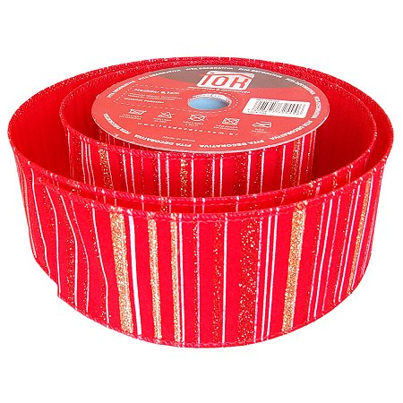 Fita Decorativa - Vermelha com Listras de Glitter - 6x914cm - 1 unidade - Rizzo