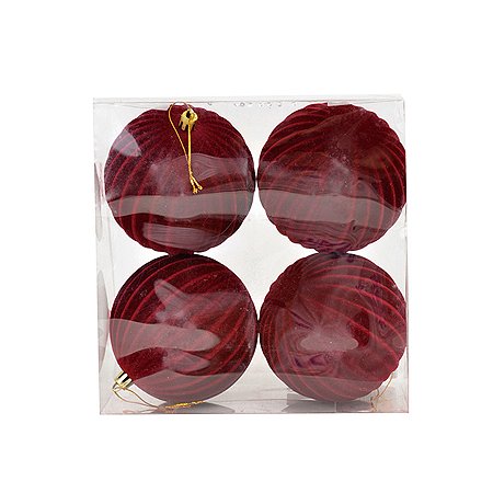 Bola de Natal de Veludo - Vinho - 10cm  - 4 unidades - Cromus - Rizzo