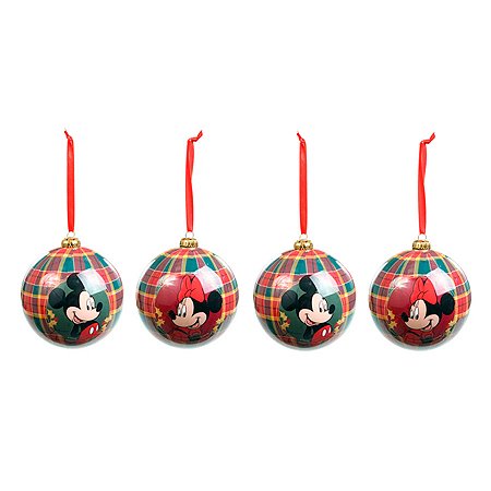 Bola de Natal Disney Original - Mickey e Minnie Xadrez - 8cm - 4 unidades - Cromus - Rizzo
