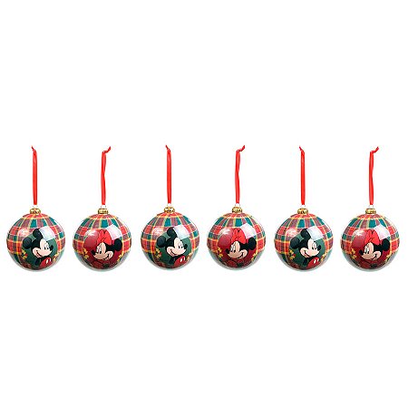 Bola de Natal Disney Original - Mickey e Minnie Xadrez - 6cm - 6 unidades - Cromus - Rizzo