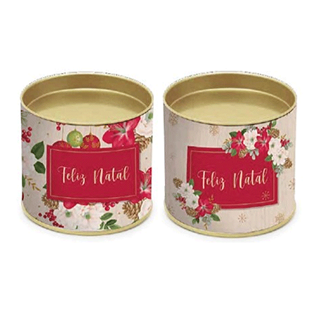 Lata Natalina P/ Panetone - Garland Bolas de Natal com Flores - 1 UN - Rizzo