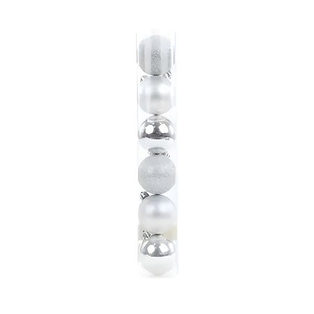 Bola De Natal em Tubo - Prata - 10cm - 6 unidades - Cromus - Rizzo