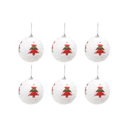 Bola de Natal Decorada - Árvore Colorida - 8cm  - 6 unidades - Cromus - Rizzo