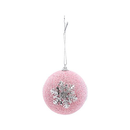 Bola de Natal Glitter - Rosa e Prata - Floco de Neve - 8cm - 6 unidades - Cromus - Rizzo