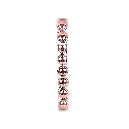Bola De Natal em Tubo - Rosa Gold Brilhante - 8cm - 8 unidades - Cromus - Rizzo