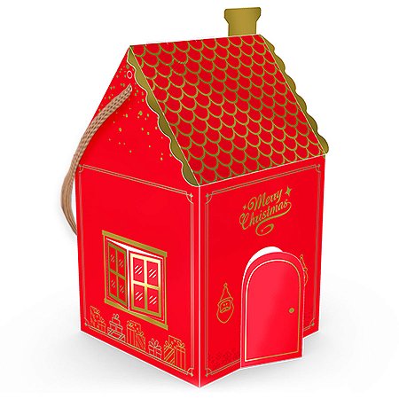 Caixa Panetone Casa - Natal Clássico - 14x14x24cm - Ref 5160 - 5 unidades - Ideia Embalagens - Rizzo