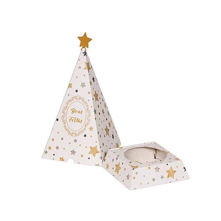 Caixa Arvore Panetone Estrelas Natal 03 Unidades Decora Doces Rizzo