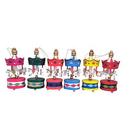 Enfeite de Madeira Mini Carrossel para Pendurar - 8cm - 6 unidades - Rizzo - Rizzo