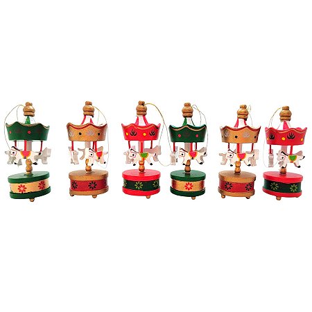 Enfeite de Madeira Mini Carrossel para Pendurar - 8x3cm - 6 unidade - Rizzo