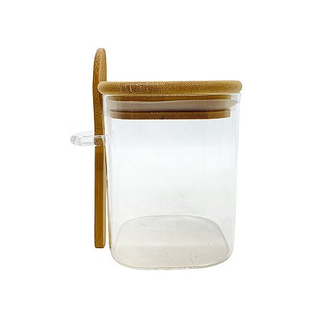 Pote de Vidro Hermético com Tampa e Colher de Bambu - 10,5x8cm - 400ml - 1 unidade - Rizzo