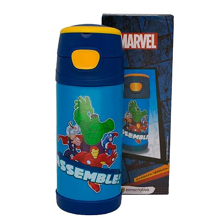 Garrafa Térmica com Canudo Avengers - 350ml - 1 unidade - Zona Criativa - Rizzo